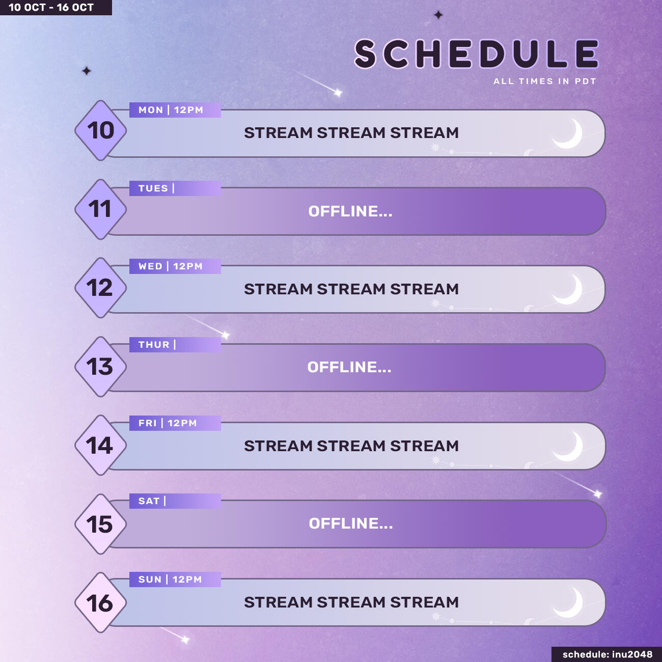 vtuber stream schedule layout design purple celestial